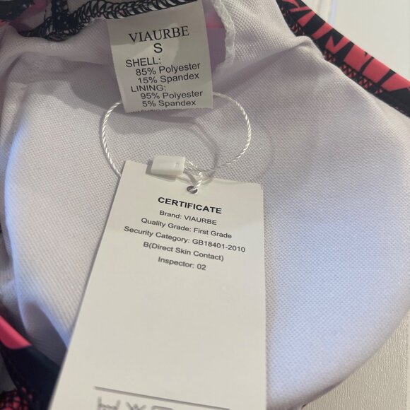 Viaurbe Women’s One Piece Swimsuit Small Black Pink Tropical Print Cutout Ruched - Picture 7 of 9